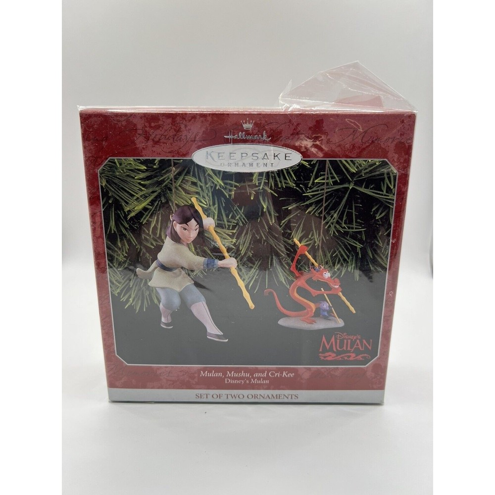 1998 Hallmark Keepsake Mulan, Mushu and Cri-Kee Disney Set of 2 Ornaments NIB NE